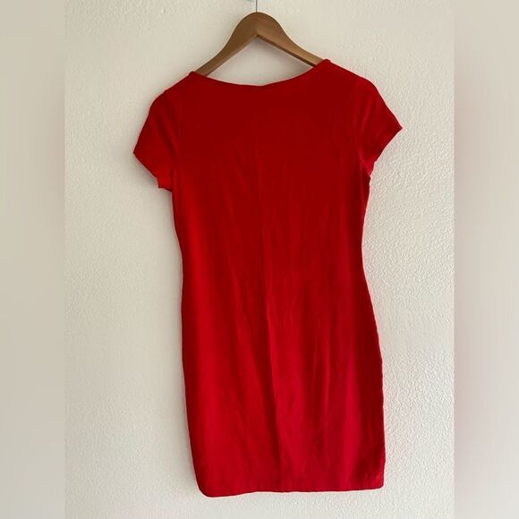 H&M basic Red Dress Short Sleeve 95%cotton mini Size M - Picture 5 of 6